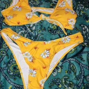 Yellow bikini with floral detail